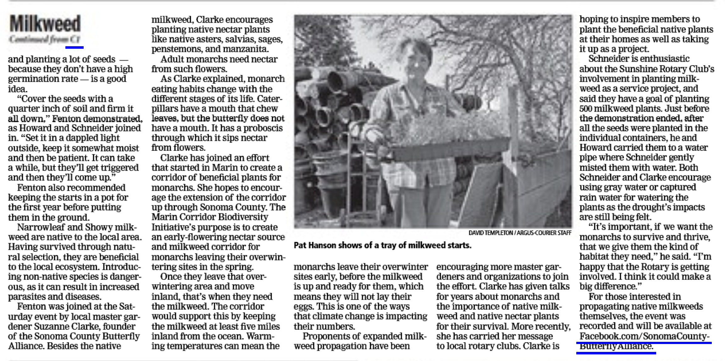 page 2 of Suzanne Clark Argus Article about Monarchs